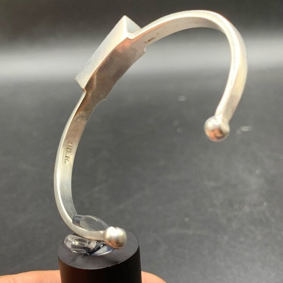 Unusual Sterling Silver & Poured Resin Handcrafted Cuff Bracelet Signed STER PC. - Picture 6 of 8